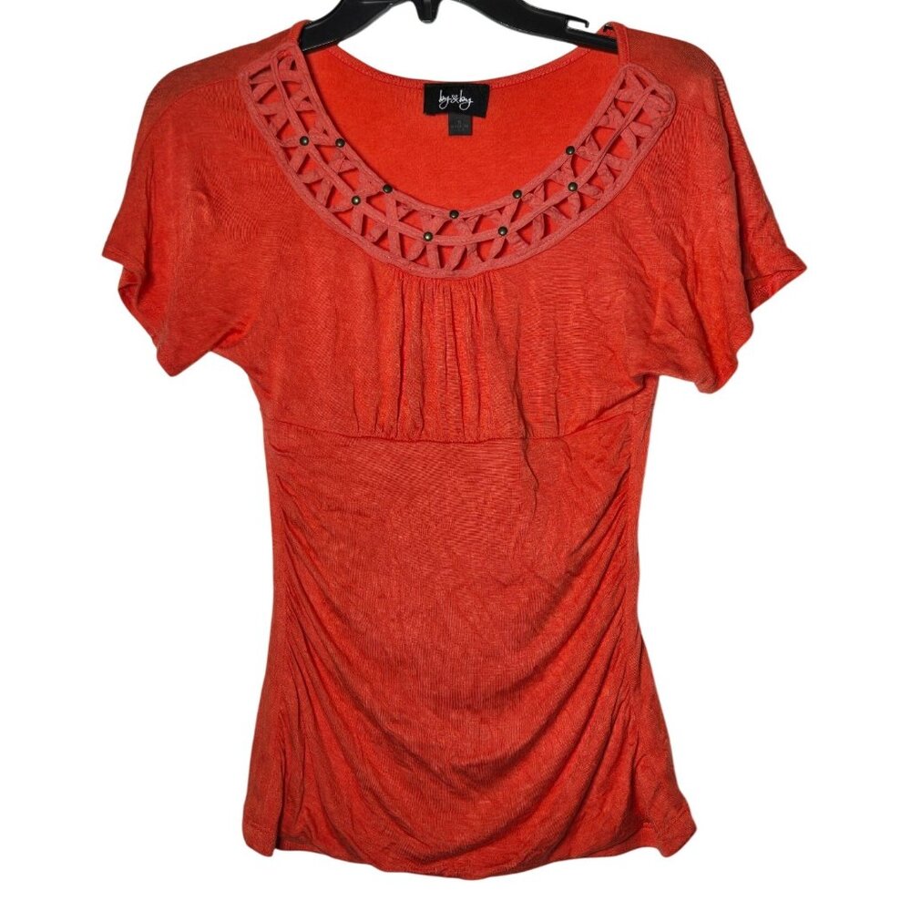 By & By Womens Babydoll Ruched Embellished Short Sleeve Top Size Small Y2K 2000s
